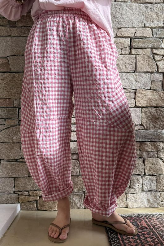 Nonni Gingham Classic Barrel Pant Deep Rose